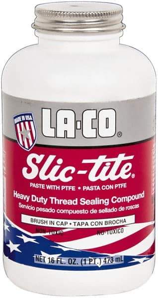 LA-CO - 1 Pt Brush Top Can White Thread Sealant - Paste with PTFE, 500°F Max Working Temp, For Metal, PVC, CPVC & ABS Plastic Pipe Threads - Exact Tool & Supply