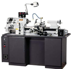 Vectrax - 11" Swing, 18" Between Centers, 220 Volt, Triple Phase Toolroom Lathe - 3 hp, 4,000 Max RPM, 1-1/4" Bore Diam, 762mm Deep x 1,701.8mm High x 1,854.2mm Long - Exact Tool & Supply
