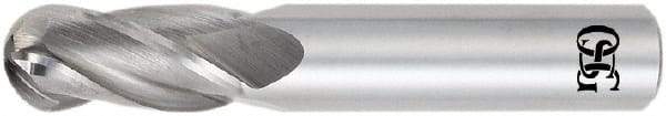 OSG - 31/64" Diam, 1" LOC, 4 Flute Solid Carbide Ball End Mill - TiAlN Finish, Single End, 3" OAL, 1/2" Shank Diam, Spiral Flute - Exact Tool & Supply