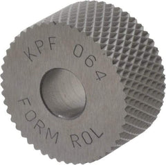Made in USA - 3/4" Diam, 80° Tooth Angle, Standard (Shape), Form Type High Speed Steel Female Diamond Knurl Wheel - 3/8" Face Width, 1/4" Hole, 64 Diametral Pitch, 30° Helix, Bright Finish, Series KP - Exact Tool & Supply