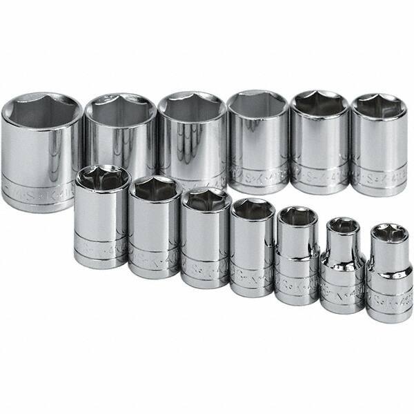 SK - 1/2" Drive Standard Socket Set - 7/16 to 1-1/4", Inch Measurement Standard - Exact Tool & Supply