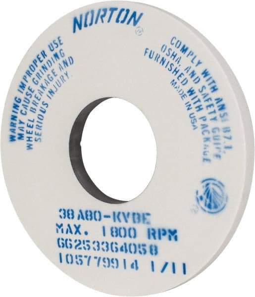 Norton - 14" Diam x 5" Hole x 1" Thick, K Hardness, 80 Grit Surface Grinding Wheel - Aluminum Oxide, Type 1, Medium Grade, 1,800 Max RPM, Vitrified Bond, No Recess - Exact Tool & Supply
