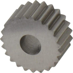 Made in USA - 3/4" Diam, 90° Tooth Angle, 10 TPI, Standard (Shape), Form Type High Speed Steel Straight Knurl Wheel - 3/8" Face Width, 1/4" Hole, Circular Pitch, Bright Finish, Series KP - Exact Tool & Supply