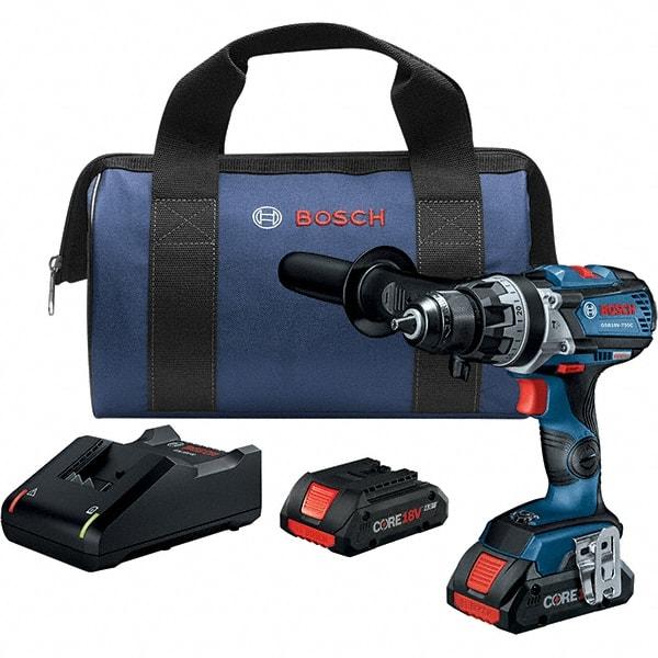 Bosch - 18 Volt 1/2" Keyless Chuck Cordless Hammer Drill - 0 to 31,500 BPM, 0 to 2,100 RPM, Reversible - Exact Tool & Supply