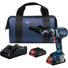 Bosch - 18 Volt 1/2" Keyless Chuck Cordless Hammer Drill - 0 to 31,500 BPM, 0 to 2,100 RPM, Reversible - Exact Tool & Supply