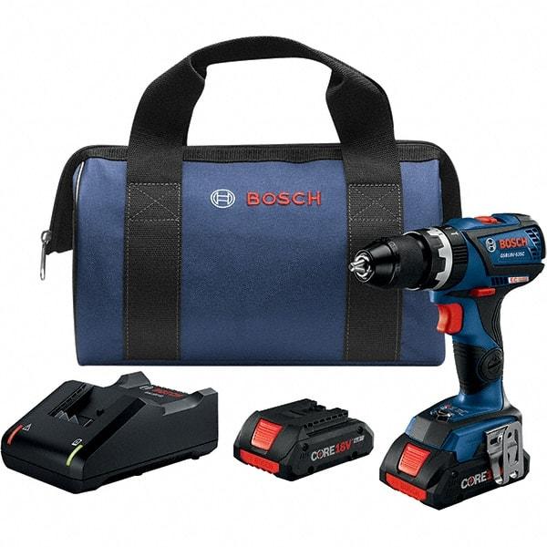 Bosch - 18 Volt 1/2" Keyless Chuck Cordless Hammer Drill - 0 to 28,500 BPM, 0 to 600 & 0 to 1,900 RPM, Reversible - Exact Tool & Supply