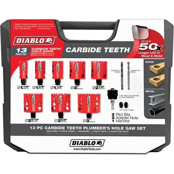Freud - Hole Saw Kits Minimum Saw Diameter (Inch): 1-1/8 Maximum Saw Diameter (Inch): 3 - Exact Tool & Supply