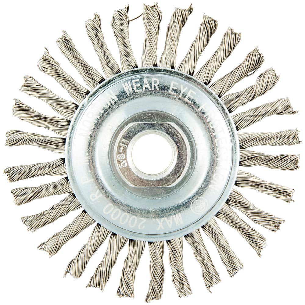 Norton - 4" OD, 5/8-11 Arbor Hole, Standard Twist Knot Stainless Steel Wheel Brush - Exact Tool & Supply