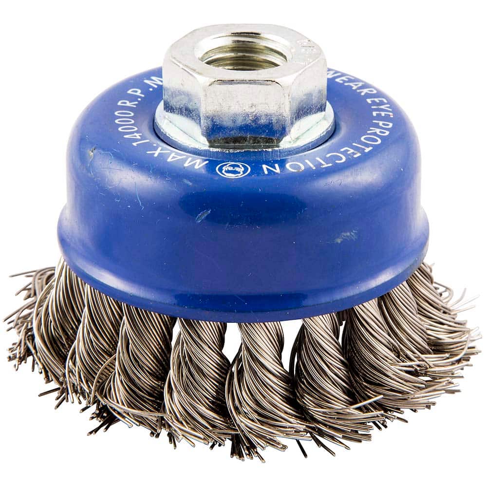 Norton - 2-3/4" Diam 5/8-11 Threaded Arbor Stainless Steel Fill Cup Brush - Exact Tool & Supply