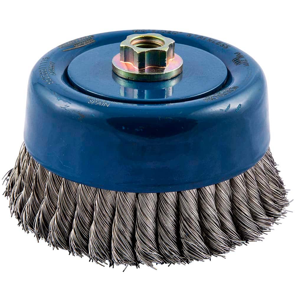 Norton - 6" Diam 5/8-11 Threaded Arbor Stainless Steel Fill Cup Brush - Exact Tool & Supply