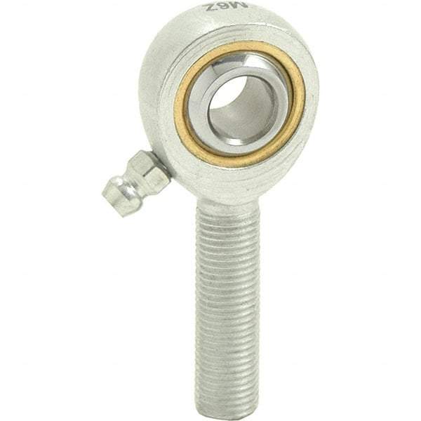 Tritan - 7/16" ID, 2-11/16" Max OD, 4,244 Lb Max Static Cap, Male Spherical Rod End - 7/16-20 RH, 9/16" Shank Diam, 1-3/8" Shank Length, Zinc Plated Carbon Steel with Sintered Oil Impregnated Bronze Raceway - Exact Tool & Supply