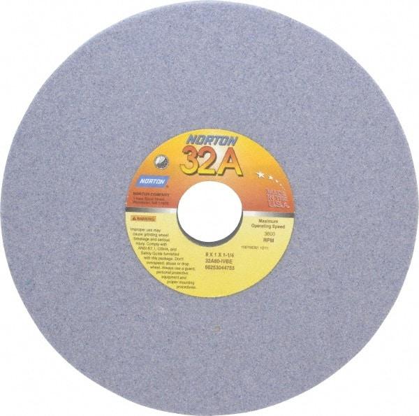 Norton - 8" Diam x 1-1/4" Hole x 1" Thick, I Hardness, 60 Grit Surface Grinding Wheel - Aluminum Oxide, Type 5, Medium Grade, 3,600 Max RPM, Vitrified Bond, One-Side Recess - Exact Tool & Supply