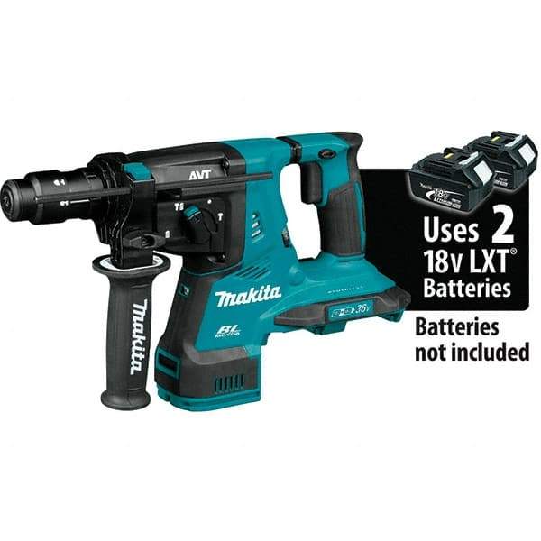Makita - 36 Volt 1-1/8" SDS Plus Chuck Cordless Rotary Hammer - 5000 BPM, 0 to 980 RPM, Reversible - Exact Tool & Supply