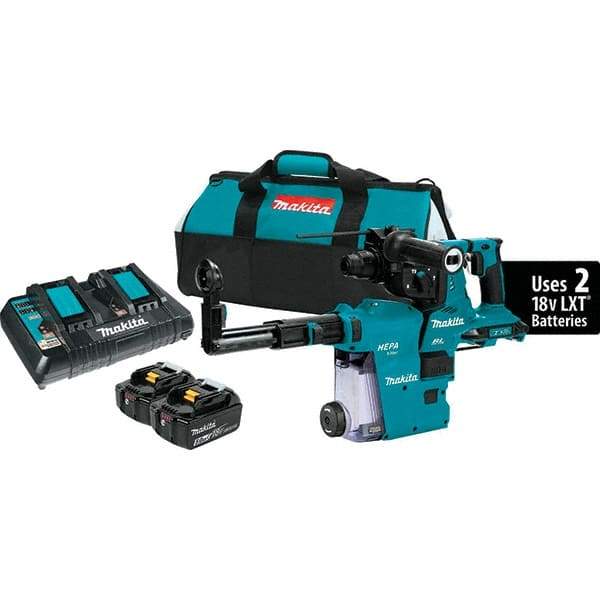 Makita - 36 Volt 1-1/8" SDS Plus Chuck Cordless Rotary Hammer - 5000 BPM, 0 to 980 RPM, Reversible - Exact Tool & Supply