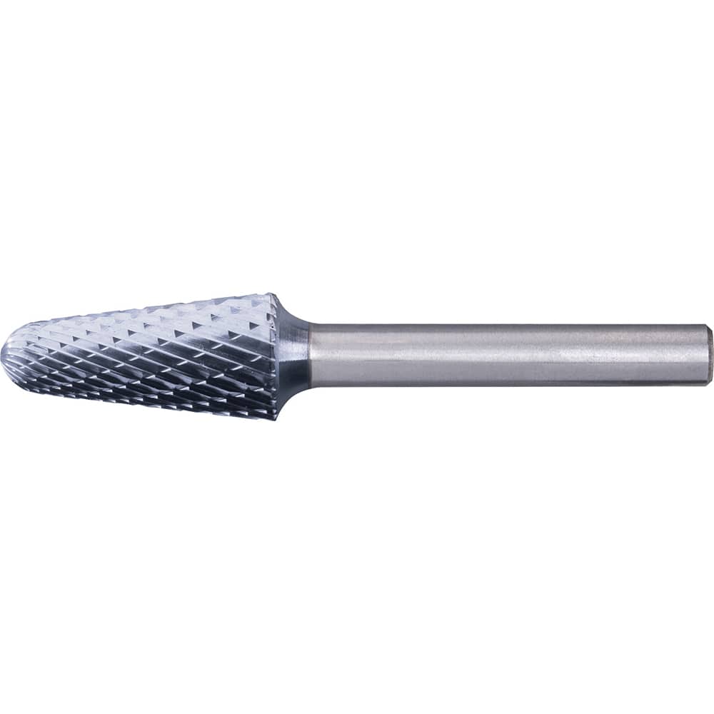 PFERD - SL-4, 1/2" Cut Diam, 1/4" Shank Diam, Carbide Double Cut Taper with Radius End Burr - Exact Tool & Supply