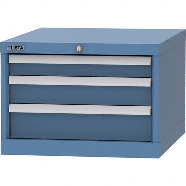 LISTA - 3 Drawer, 99 Compartment Bright Blue Steel Modular Storage Cabinet - Exact Tool & Supply