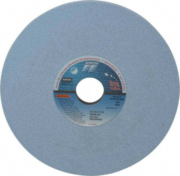 Norton - 8" Diam x 1-1/4" Hole x 1/2" Thick, I Hardness, 60 Grit Surface Grinding Wheel - Ceramic, Type 1, Medium Grade, 3,600 Max RPM, Vitrified Bond, No Recess - Exact Tool & Supply