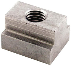 Jergens - 1/2-13 Tapped Through T Slot Nut - 9/16" Slot Width, 7/8 x 5/16" Base Width x Height, 1-1/4 x 3/4" OAL x Height - Exact Tool & Supply