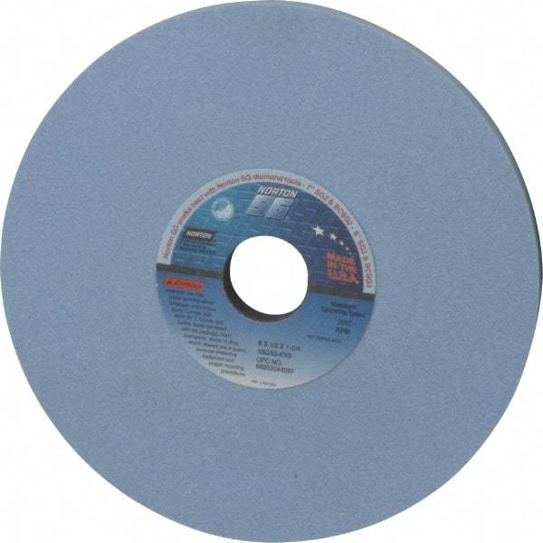 Norton - 8" Diam x 1-1/4" Hole x 1/2" Thick, K Hardness, 80 Grit Surface Grinding Wheel - Ceramic, Type 1, Medium Grade, 3,600 Max RPM, Vitrified Bond, No Recess - Exact Tool & Supply