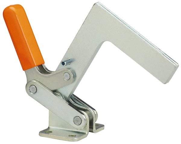 Lapeer - 600 Lb Holding Capacity, Horizontal Handle, Manual Hold Down Toggle Clamp - 175° Handle Movement, 135° Bar Opening, L-Shaped Solid Bar, Flanged Base, Carbon Steel - Exact Tool & Supply