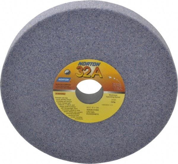 Norton - 8" Diam x 1-1/4" Hole x 1" Thick, H Hardness, 46 Grit Surface Grinding Wheel - Aluminum Oxide, Type 1, Coarse Grade, 3,105 Max RPM, Vitrified Bond, No Recess - Exact Tool & Supply