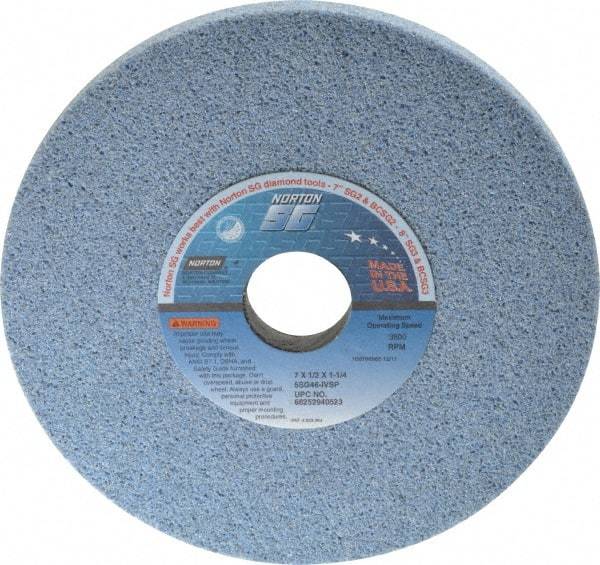 Norton - 7" Diam x 1-1/4" Hole x 1/2" Thick, I Hardness, 46 Grit Surface Grinding Wheel - Ceramic, Type 1, Coarse Grade, 3,600 Max RPM, Vitrified Bond, No Recess - Exact Tool & Supply