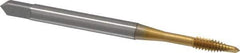 OSG - #4-40 UNC, 2 Flute, TiN Finish, Vanadium High Speed Steel Spiral Point Tap - Plug Chamfer, Right Hand Thread, 1-7/8" OAL, 9/16" Thread Length, 0.141" Shank Diam, 2B/3B Class of Fit - Exact Tool & Supply