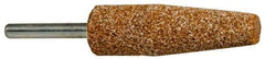 Norton - 3/4" Head Diam x 2-1/2" Thickness, A1, Cone End, Aluminum Oxide Mounted Point - Brown, Very Coarse Grade, 36 Grit, 20,960 RPM - Exact Tool & Supply