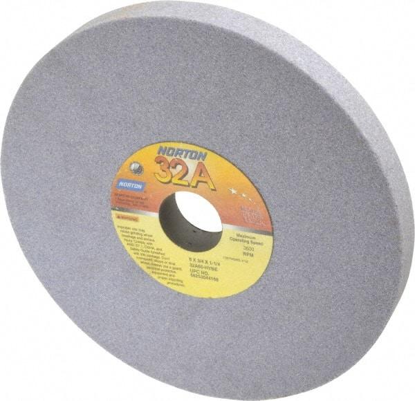 Norton - 8" Diam x 1-1/4" Hole x 3/4" Thick, H Hardness, 60 Grit Surface Grinding Wheel - Aluminum Oxide, Type 1, Medium Grade, 3,600 Max RPM, Vitrified Bond, No Recess - Exact Tool & Supply