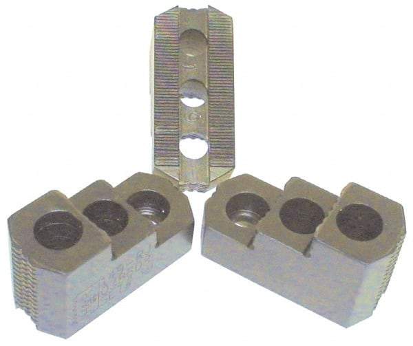 H & R Manufacturing - 12" Max Chuck Diam Compatibility, Case Hardened Steel 1.5mm x 60° Serrated Hard Lathe Top Jaws - 2 Steps, 0.71" Groove Width, 2" Wide x 4-7/8" Long x 2-15/32" High - Exact Tool & Supply