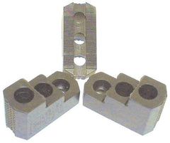 H & R Manufacturing - 12" Max Chuck Diam Compatibility, Case Hardened Steel 1.5mm x 60° Serrated Hard Lathe Top Jaws - 2 Steps, 0.71" Groove Width, 2" Wide x 4-7/8" Long x 2-15/32" High - Exact Tool & Supply