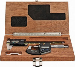 Mitutoyo - 4 Piece, Machinist Caliper and Micrometer Tool Kit - 0 to 6 Inch Caliper, 1 Inch Micrometer, 0.0001 Inch Graduation - Exact Tool & Supply
