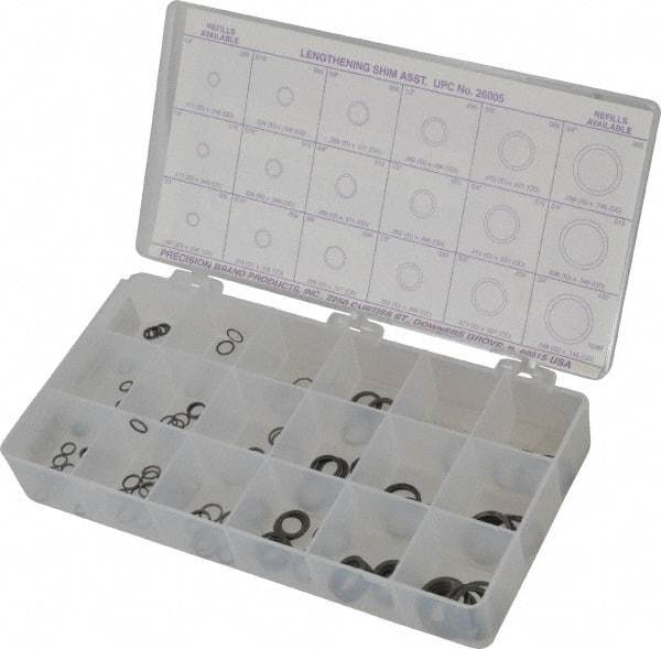 Precision Brand - 270 Piece, 1/4 to 3/4" Screw, Spring Steel Flat Washer Assortment - Includes (15) 0.187 to 0.296 Inside x 0.248 to 0.371 Out Side Diam, (30) 0.171 to 0.289 Inside x 0.248 to 308 OD Washer & Compartmented Storage Case - Exact Tool & Supply
