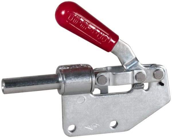 De-Sta-Co - 299 Lb Load Capacity, Straight Base, Carbon Steel, Standard Straight Line Action Clamp - 2 Mounting Holes, 0.27" Mounting Hole Diam, 0.44" Plunger Diam, Straight Handle - Exact Tool & Supply