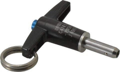 Jergens - 1/4" Diam, 1/2" Usable Length, T Handle, Push Button Quick Release Pin - 2" Overall Length, Grade 17-4 Stainless Steel, Passivated Finish - Exact Tool & Supply