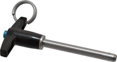 Jergens - 1/4" Diam, 2" Usable Length, T Handle, Push Button Quick Release Pin - 3-1/2" Overall Length, Grade 17-4 Stainless Steel, Passivated Finish - Exact Tool & Supply