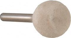 Value Collection - 1" Diam, 1/4" Shank Diam, Ball Shaped Mounted Bob - Rock Hard Density, 1" Head Length, 2" Shank Length, Wool Felt - Exact Tool & Supply