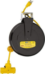 Value Collection - 14 AWG, 30' Cable Length, Cord & Cable Reel with Outlet End - 3 Outlets, NEMA 5-15R, 13 Amps, 125 Volts, SJT Cable, Black Reel - Exact Tool & Supply