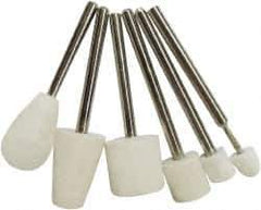 Value Collection - 6 Piece, 1/8" Shank Diam, Wool Felt Bob Set - Medium Density, Includes Ball, Cone, Cylinder, Flame, Olive & Oval Bobs - Exact Tool & Supply