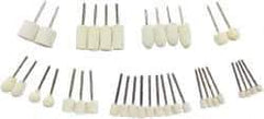 Value Collection - 36 Piece, 1/8" Shank Diam, Wool Felt Bob Set - Medium Density, Includes Ball, Cone, Cylinder, Flame, Olive & Oval Bobs - Exact Tool & Supply