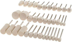 Value Collection - 36 Piece, 1/8" Shank Diam, Wool Felt Bob Set - Medium Density, Includes Ball, Cone, Cylinder, Flame, Olive & Oval Bobs - Exact Tool & Supply