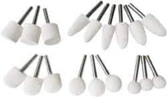 Value Collection - 18 Piece, 1/4" Shank Diam, Wool Felt Bob Set - Medium Density, Includes Ball, Cone, Cylinder, Flame, Olive & Oval Bobs - Exact Tool & Supply