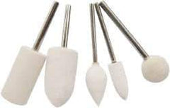 Value Collection - 5 Piece, 3/32" Shank Diam, Wool Felt Bob Set - Medium Density, Includes Ball, Cone, Cylinder, Flame, Olive & Oval Bobs - Exact Tool & Supply