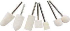 Value Collection - 7 Piece, 3/32" Shank Diam, Wool Felt Bob Set - Medium Density, Includes Ball, Cone, Cylinder, Flame, Olive & Oval Bobs - Exact Tool & Supply