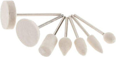 Value Collection - 7 Piece, 3/32" Shank Diam, Wool Felt Bob Set - Medium Density, Includes Ball, Cone, Cylinder, Flame, Olive & Oval Bobs - Exact Tool & Supply