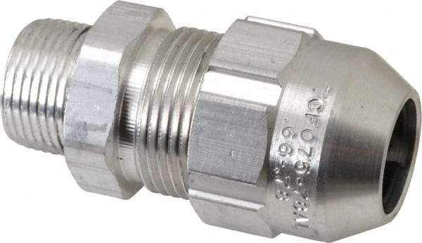 Thomas & Betts - 0.66 to 0.78" Cable Capacity, Class 1, Gas & Vapor Environments, Straight Strain Relief Cord Grip - 3/4 NPT Thread, Aluminum - Exact Tool & Supply