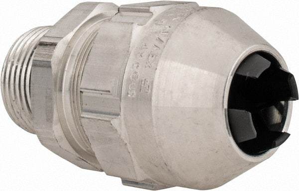 Thomas & Betts - 0.77 to 0.88" Cable Capacity, Class 1, Gas & Vapor Environments, Straight Strain Relief Cord Grip - 1 NPT Thread, Aluminum - Exact Tool & Supply