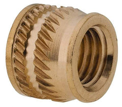 E-Z LOK - 1/4-28, 0.349" Small to 0.363" Large End Hole Diam, Brass Single Vane Tapered Hole Threaded Insert - 3/8" Insert, 0.354" Pilot Diam, 0.3" OAL, 0.194" Min Wall Thickness, 11/32" Drill, 0.194" Min Grip - Exact Tool & Supply