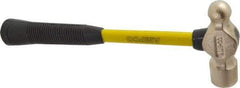 Ampco - 1-1/2 Lb Head Aluminum Bronze Nonsparking Ball Pein Hammer - Fiberglass Handle, 14" OAL, Fiberglass with Cushion Grip - Exact Tool & Supply