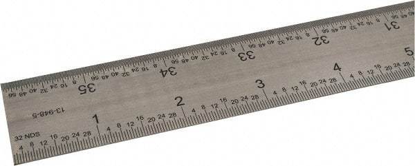 SPI - 36" Long, 1/64, 1/32, 1/16, 1/8" Graduation, Rigid Steel Rule - 4R Graduation Style, 1-1/4" Wide, Silver, Satin Chrome Finish - Exact Tool & Supply